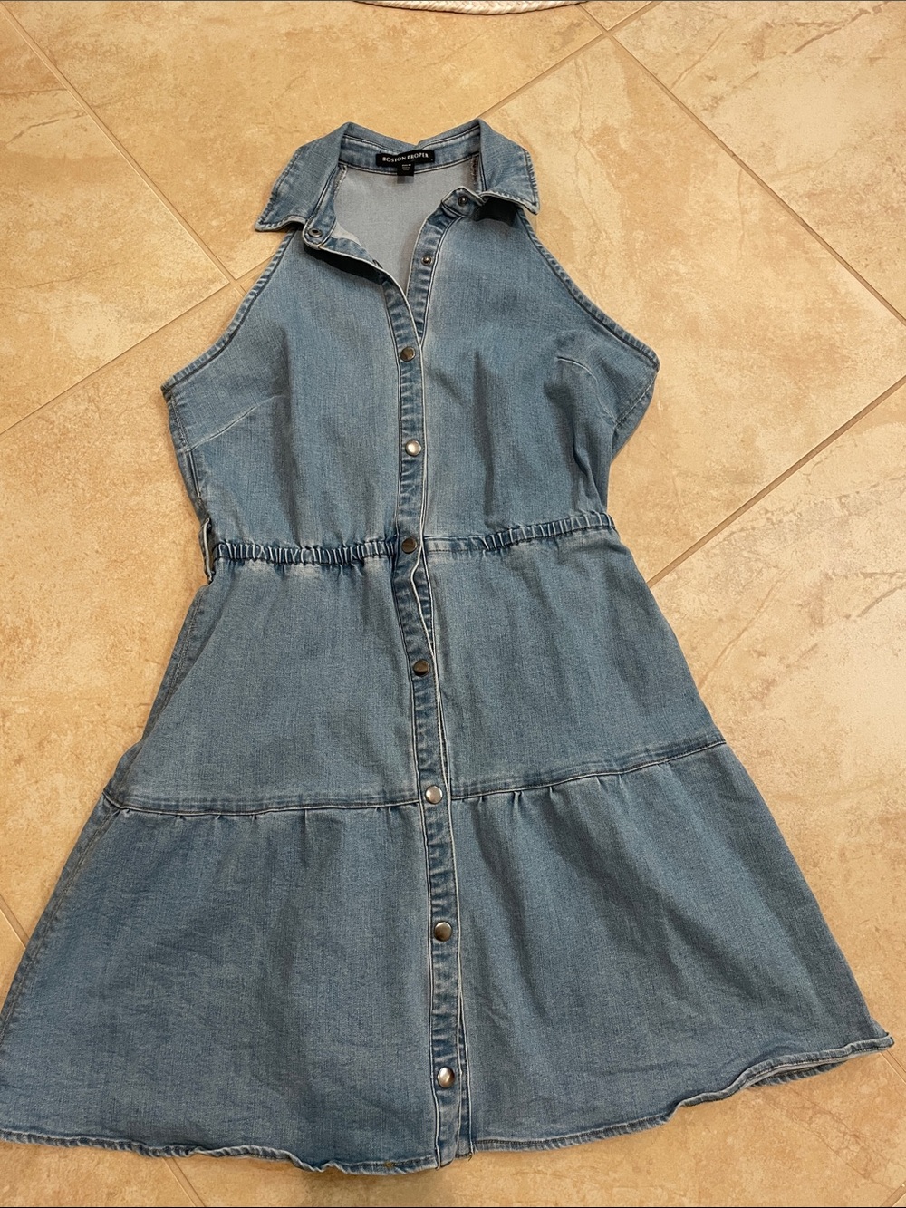 Boston Proper Light Blue Denim Midi Halter Dress 90s vibe